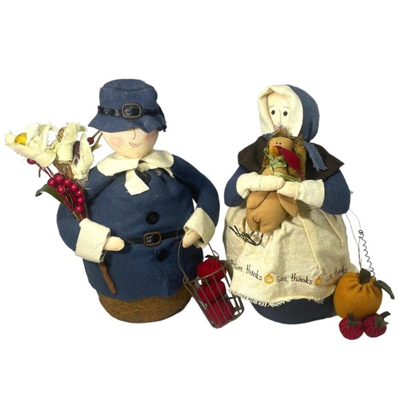 Fall Decor Farmhouse Stuffed Standing Colonial Women Thanksgiving People Turkey - Picture 1 of 11